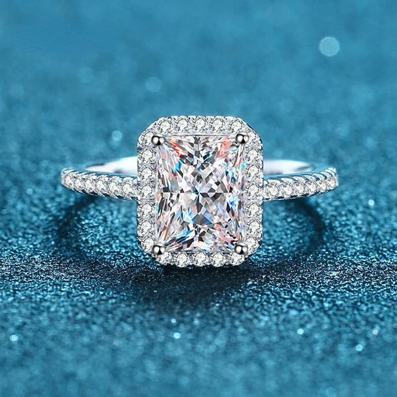 Certified 2/1CT Radiant Cut Moissanite Engagement Ring Colorless VVS Diamond Proposal Rings Sterling Silver Weddig Band