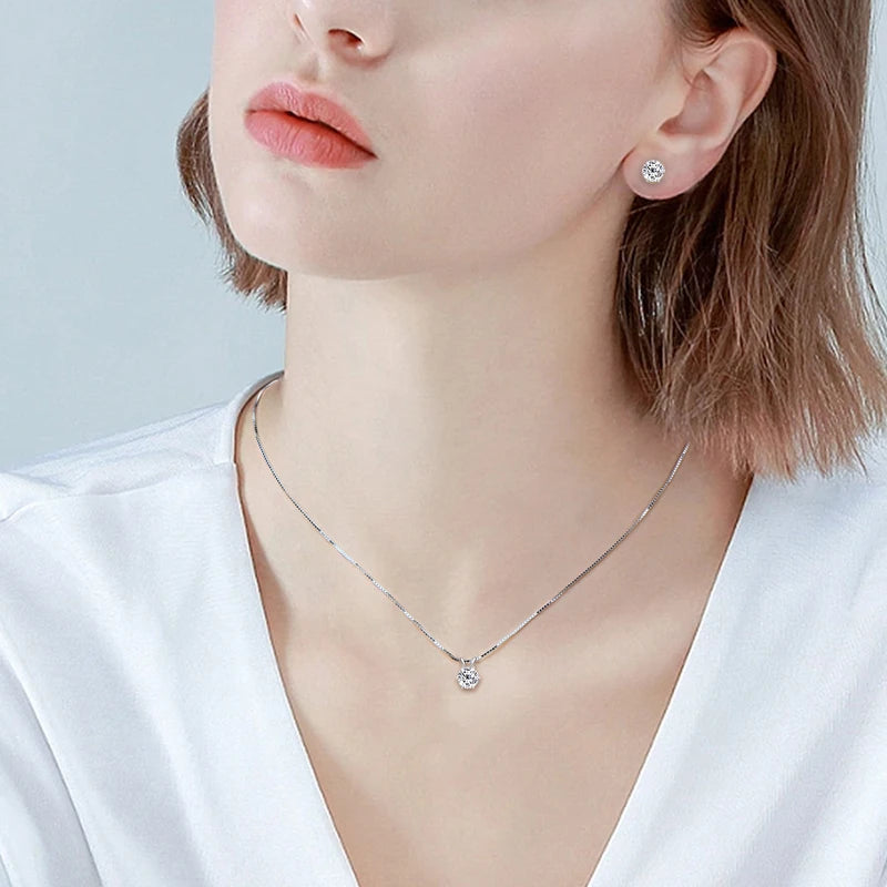 Real 925 Silver Moissanite Jewelry Set Gold Plated 0.5-2ct Stud Earrings Solitaire Pendant Necklace Set for Women Men Gift