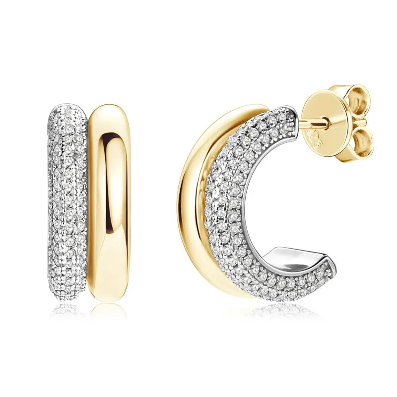 Trendy Pave Moissanite Open Hoop Earrings Stud for Women Real 925 Sterling Silver Luxury C Shape Wedding Earring Gift
