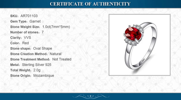 Oval Natural Red Garnet 925 Sterling Silver Rings for Women
