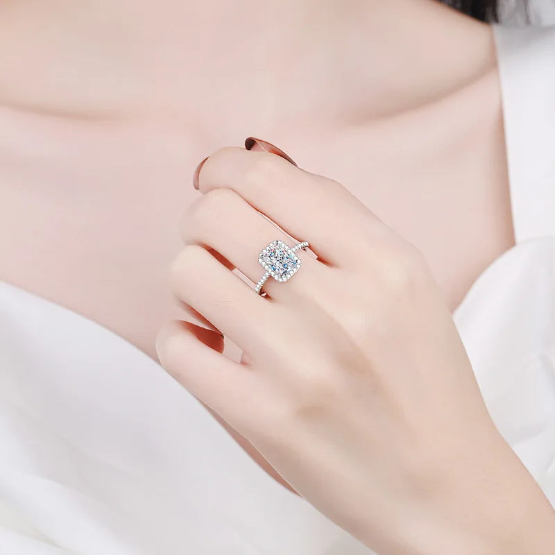 Certified 2/1CT Radiant Cut Moissanite Engagement Ring Colorless VVS Diamond Proposal Rings Sterling Silver Weddig Band