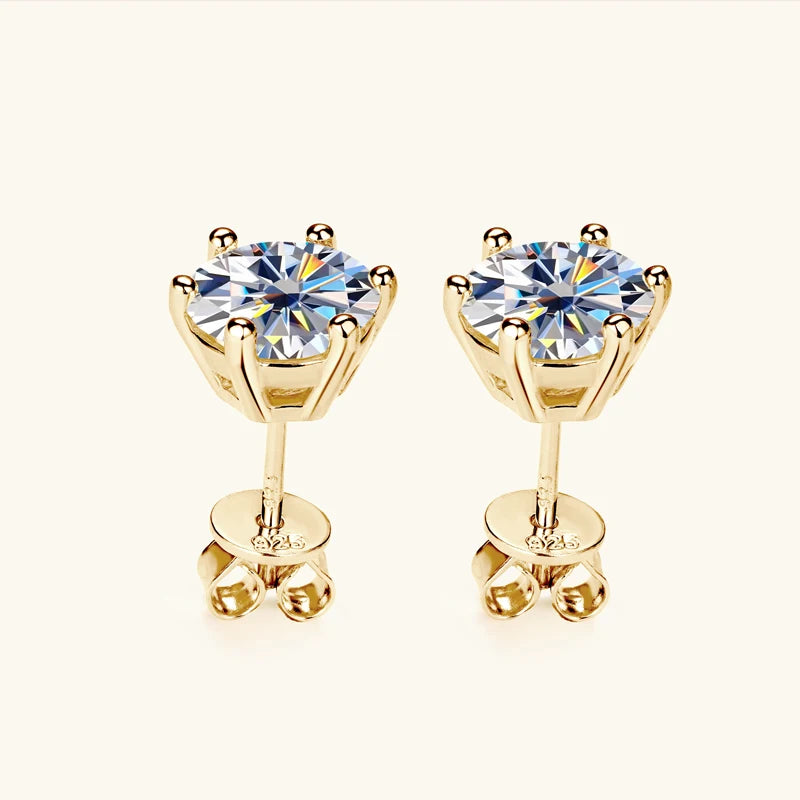 Real 925 Silver Moissanite Jewelry Set Gold Plated 0.5-2ct Stud Earrings Solitaire Pendant Necklace Set for Women Men Gift