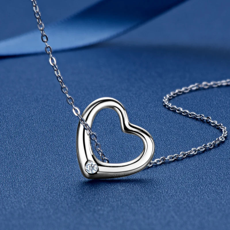 Enhanced product title: Elegant Women's Heart Necklace with Dazzling 2.3mm Round Cut Moissanite Pendant - Exquisite 925 Sterling Silver Jewelry