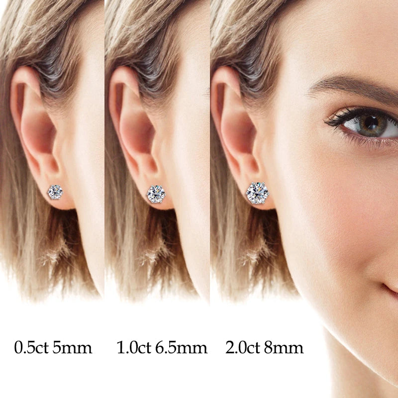Real 925 Silver Moissanite Jewelry Set Gold Plated 0.5-2ct Stud Earrings Solitaire Pendant Necklace Set for Women Men Gift