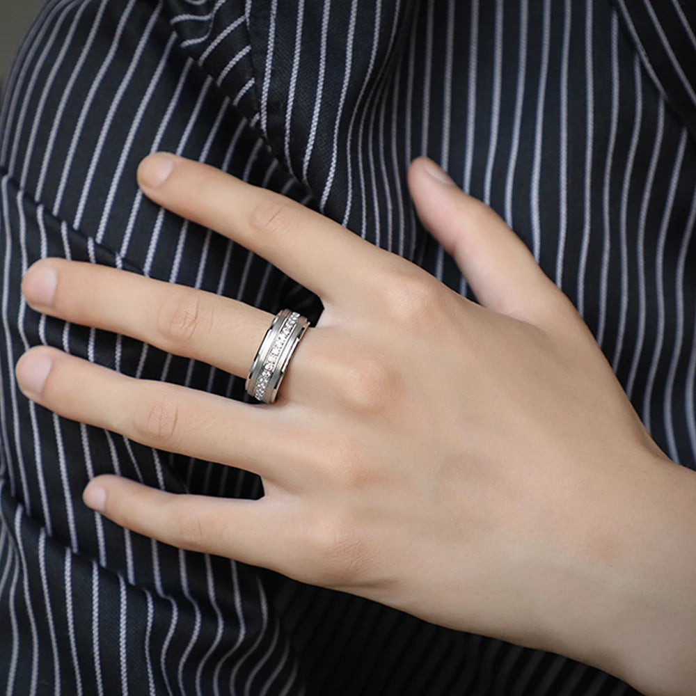 Men's Promise Wedding Band Brushed Finished Tungsten Carbide Rings for Men Charm Half Eternity Round Zircon Jewelry