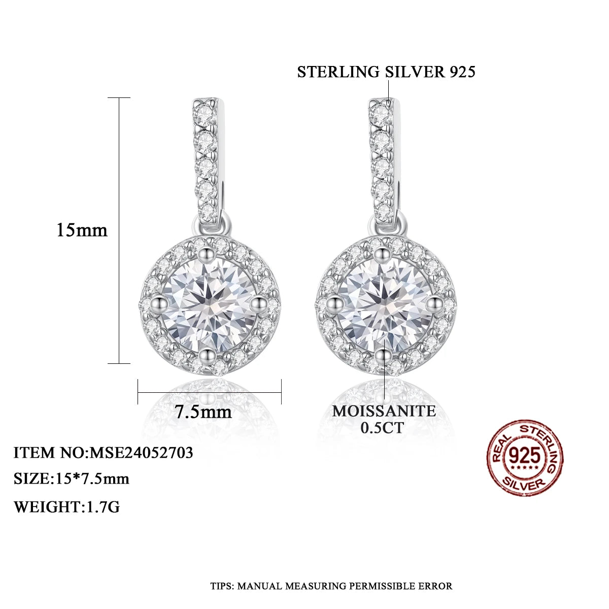 Round Stud Moissanite Earing New Listing Earring 925 Sterling Silver Elegant Korean Bridal Diamond Cute Fine Jewelry