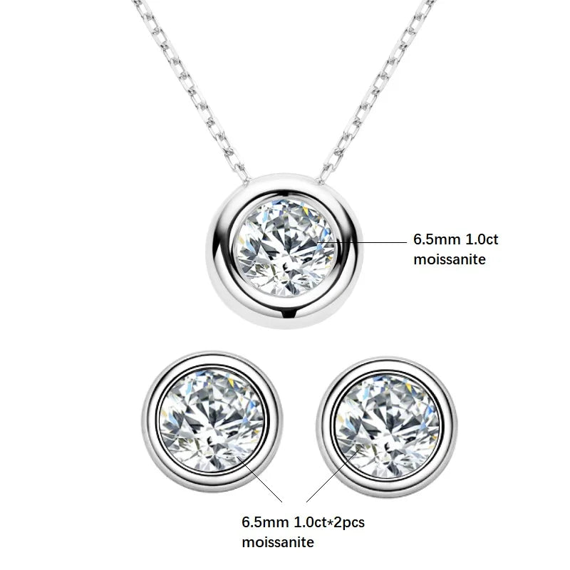 Real 3ct. D Color Moissanite Jewelry Set 925 Silver 18k Gold Plated Pendant Necklace Stud Earrings Set for Women Men Gift