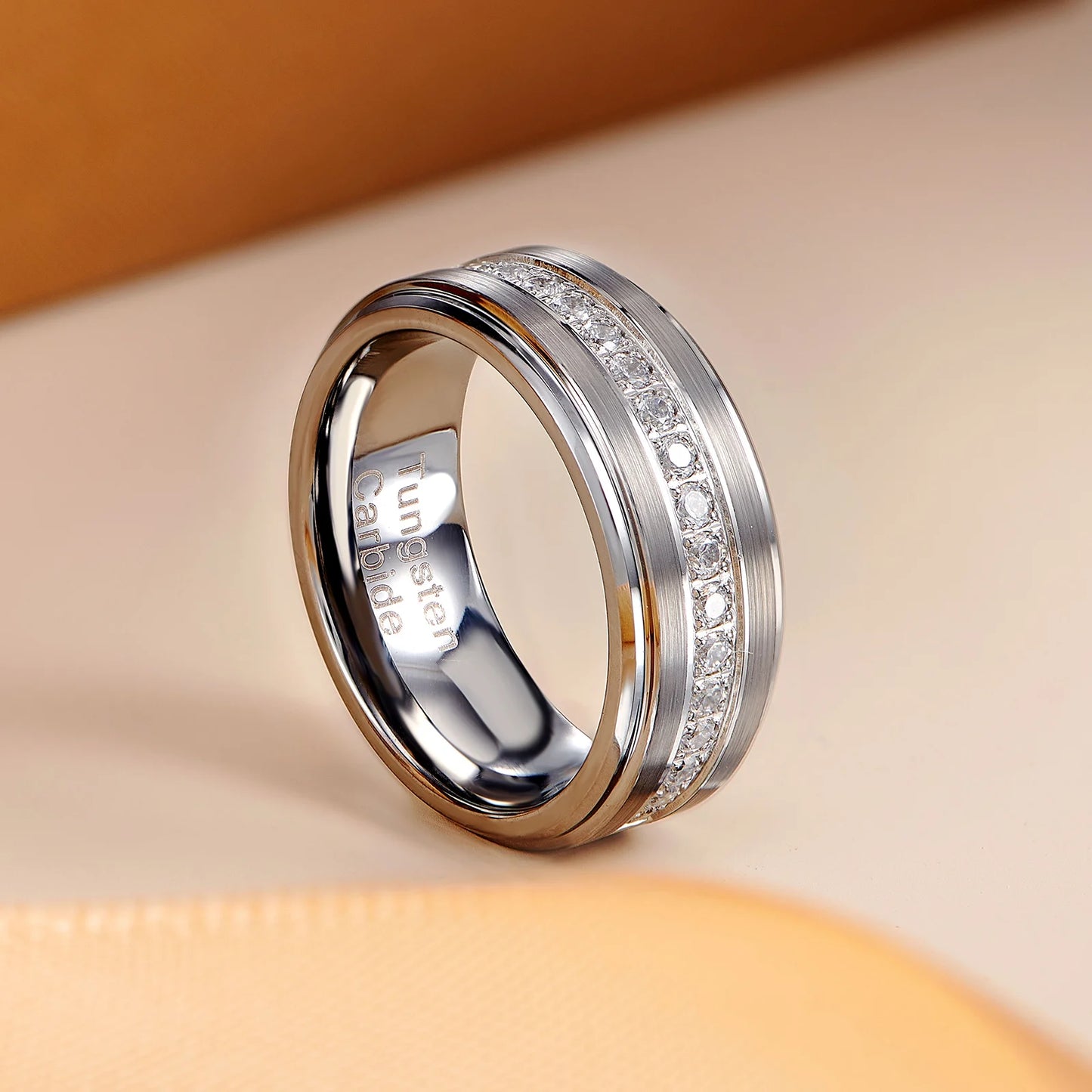 Men's Promise Wedding Band Brushed Finished Tungsten Carbide Rings for Men Charm Half Eternity Round Zircon Jewelry