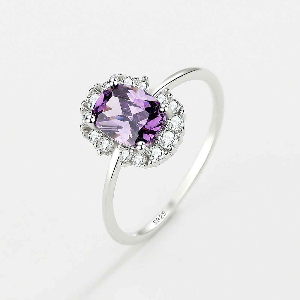 NEW Fashion Amethyst Ring For Women Purple Real S925 Sterling Silver Ring