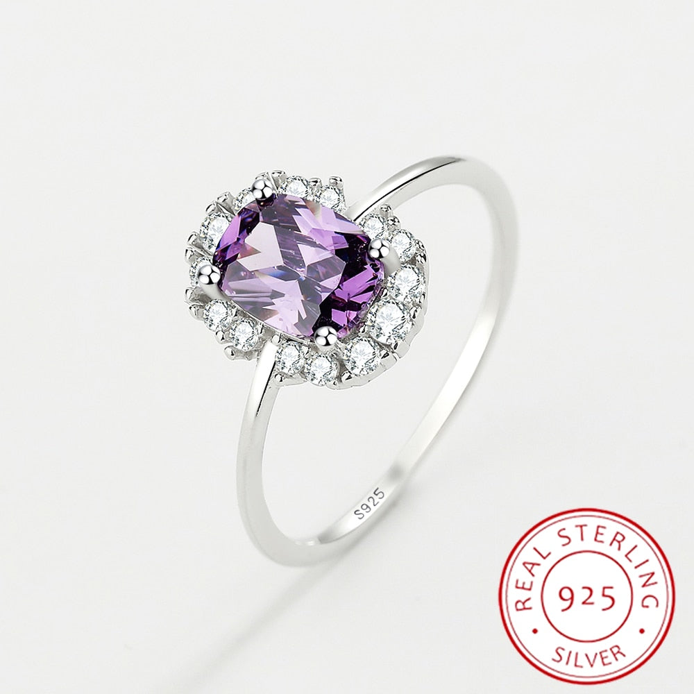 NEW Fashion Amethyst Ring For Women Purple Real S925 Sterling Silver Ring
