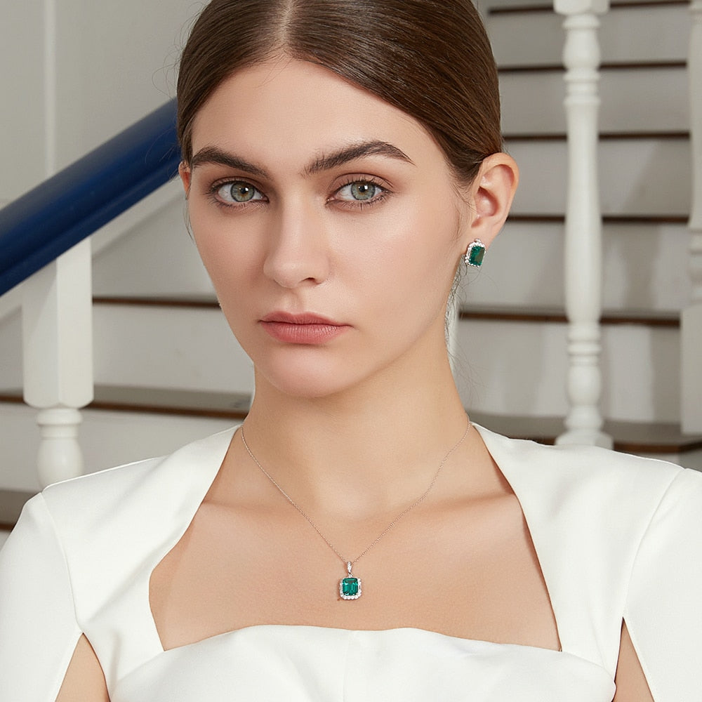 Boucles d'oreilles en argent sterling 925 vert émeraude noble