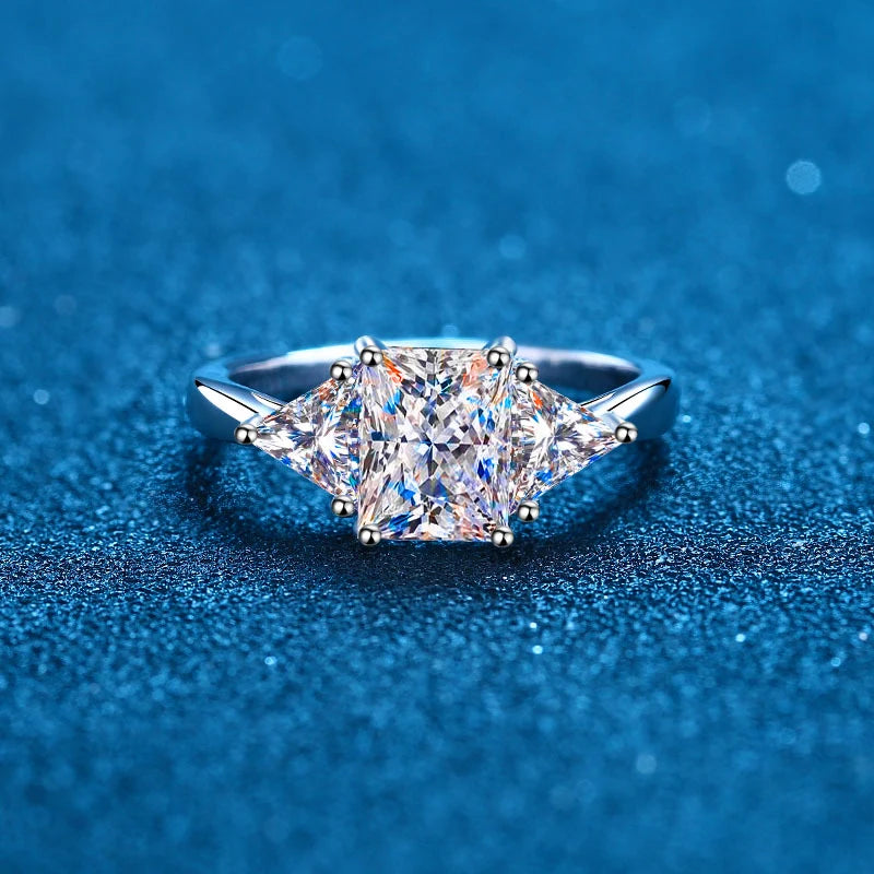 Radiant Cut Moissanite 3 Stone Ring 3 Carat Certified Moissanite Diamond Wedding Band Solid Silver Luxury Women Engagement Ring