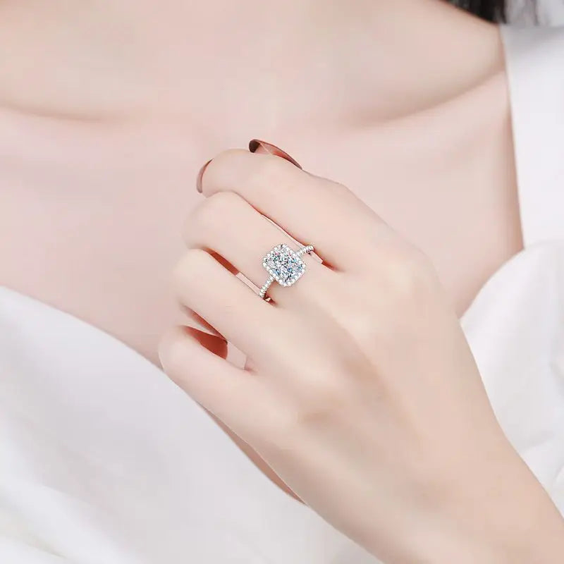 Certified Radiant Cut Moissanite Engagement Ring 1CT 2CT Colorless VVS Diamond Proposal Rings Sterling Silver Weddig Band Gifts