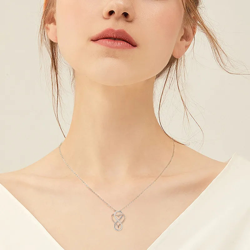 D Moissanite Heart Infinity Pendant Necklace - 925 Silver, Original Jewelry for Women - Engagement Gift