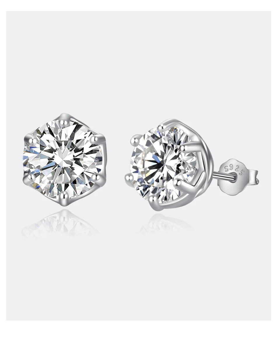 Classic Design Simple Round Moissanite Earrings Studs Six Claw Trendy Women And Men Ear Studs 0.5ct 1ct 2ct Choose Gifts