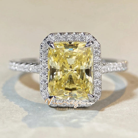 Radiant Cut Citrine Sapphire Gemstone 100% 925 Sterling Silver Wedding Engagement Ring for Women Fine Jewellery