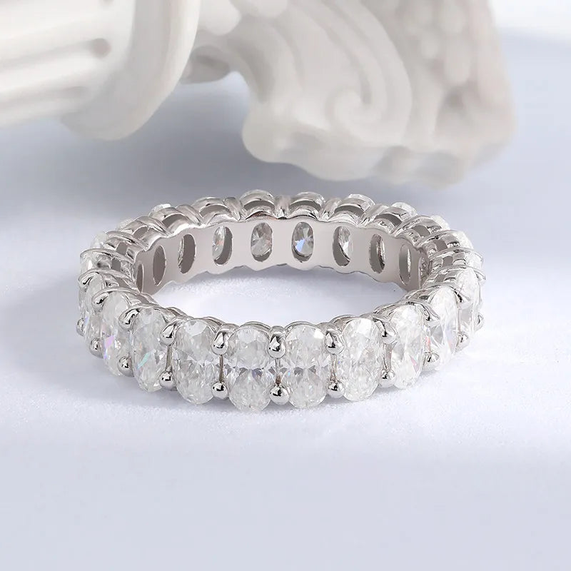 2.5/6.6cttw Oval Cut All Moissanite Ring for Women Sparkling Diamond Wedding Full Eternity Bands S925 Sterling Silver GRA