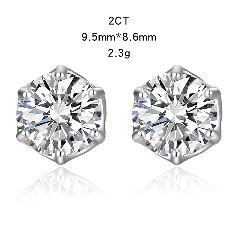 Classic Design Simple Round Moissanite Earrings Studs Six Claw Trendy Women And Men Ear Studs 0.5ct 1ct 2ct Choose Gifts