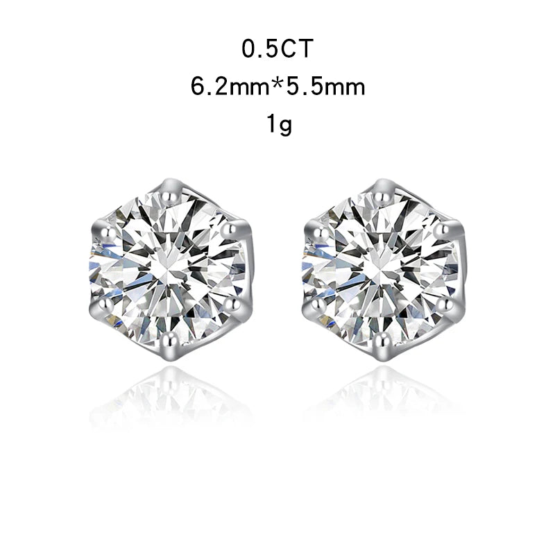 Classic Design Simple Round Moissanite Earrings Studs Six Claw Trendy Women And Men Ear Studs 0.5ct 1ct 2ct Choose Gifts