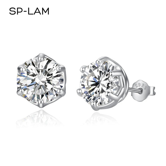 Classic Design Simple Round Moissanite Earrings Studs Six Claw Trendy Women And Men Ear Studs 0.5ct 1ct 2ct Choose Gifts
