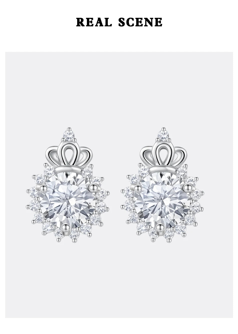 Crown shaped Moissanite diamond Earring Flower Wedding Sterling Stud 925 Fashion  Ladies Woman stud earring