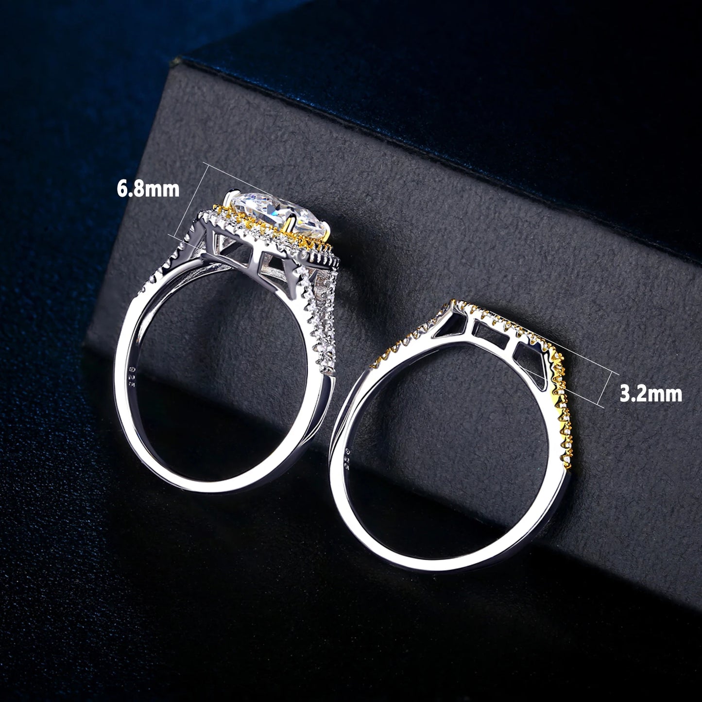 925 Silver Jewelry Engagement Rings Halo Yellow Gold Wedding Band Bridal Set for Women 1.8Ct Cushion Cut AAAAA CZ