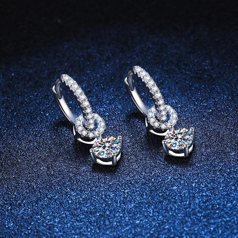 Sparkling Moissanite Drop Earring for Women -1ct White Gold Plated, Wedding Jewelry, 925 Solid Silver Earring