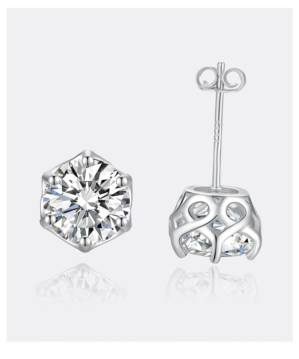 Classic Design Simple Round Moissanite Earrings Studs Six Claw Trendy Women And Men Ear Studs 0.5ct 1ct 2ct Choose Gifts