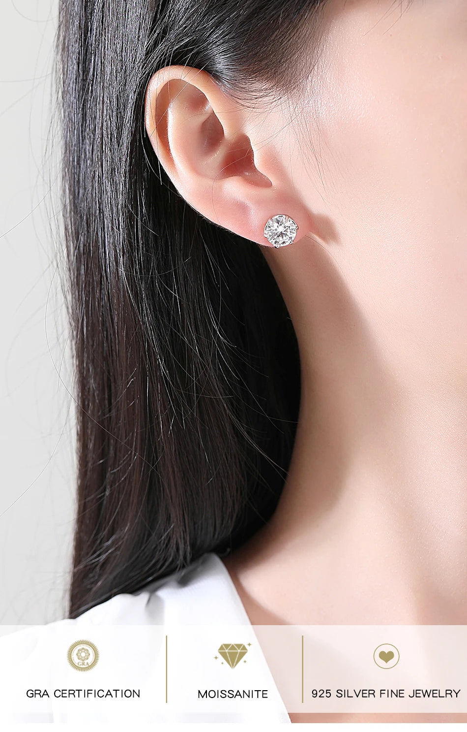 Classic Design Simple Round Moissanite Earrings Studs Six Claw Trendy Women And Men Ear Studs 0.5ct 1ct 2ct Choose Gifts