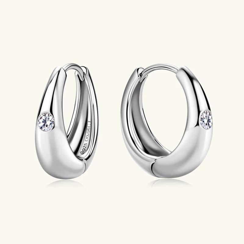 2.5mm Moissanite Hoop Earrings - Small Chunky Huggie Hoops for Women - Real Silver 925 Post - Birthday Jewelry