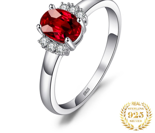Oval Natural Red Garnet 925 Sterling Silver Rings for Women