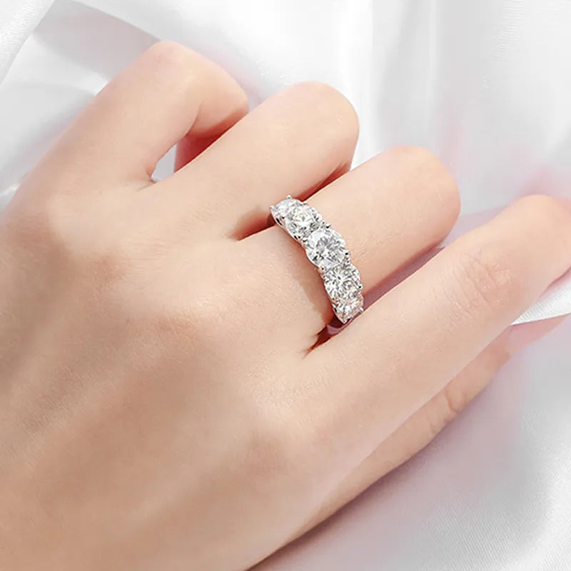 18k-Plated 3.6CT All Moissanite Rings for Women 5 Stones Sparkling Diamond Wedding Band S925 Sterling Silver Jewelry GRA