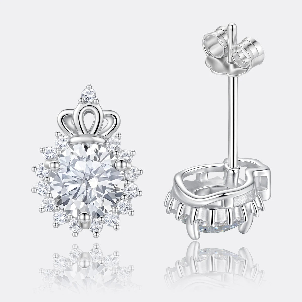 Crown shaped Moissanite diamond Earring Flower Wedding Sterling Stud 925 Fashion  Ladies Woman stud earring