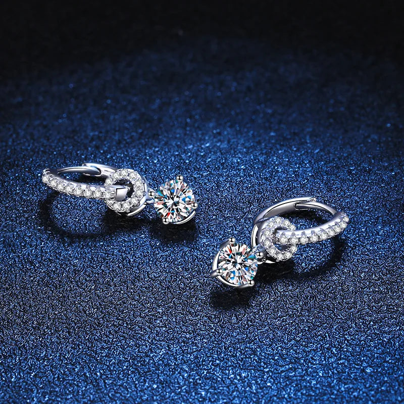 Sparkling Moissanite Drop Earring for Women -1ct White Gold Plated, Wedding Jewelry, 925 Solid Silver Earring