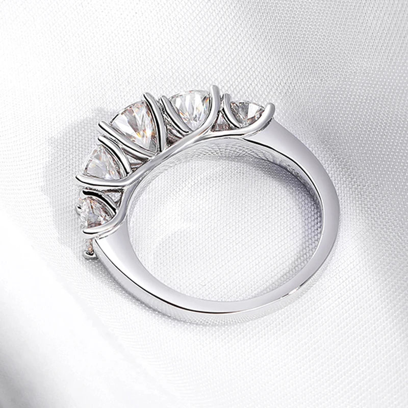 18k-Plated 3.6CT All Moissanite Rings for Women 5 Stones Sparkling Diamond Wedding Band S925 Sterling Silver Jewelry GRA