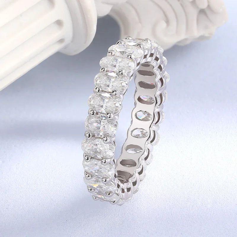 2.5/6.6cttw Oval Cut All Moissanite Ring for Women Sparkling Diamond Wedding Full Eternity Bands S925 Sterling Silver GRA