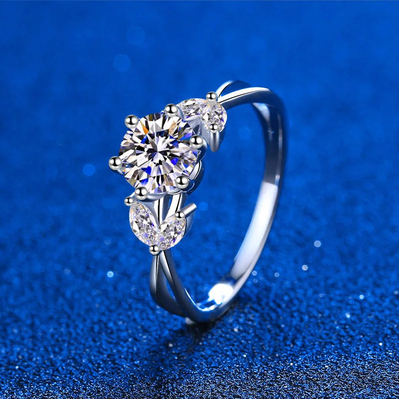 White Gold 1ct Certified Moissanite Ring for Women Luxury Quality 100% S925 Sterling Silver Jewelry D Color Diamond Ring