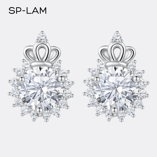 Crown shaped Moissanite diamond Earring Flower Wedding Sterling Stud 925 Fashion  Ladies Woman stud earring