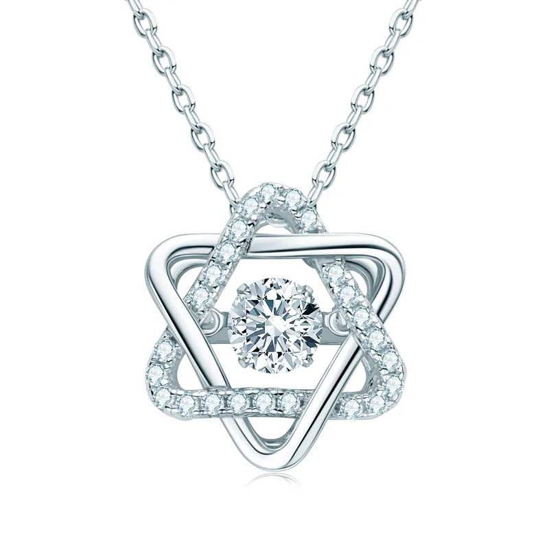 Six-Manifold Star Dancing Pendant Necklace - Shiny Real 0.5ct Moissanite - 925 Silver Religious Jewelry