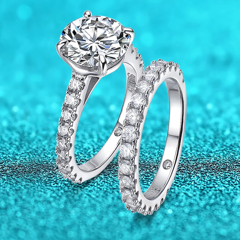 18k Plated 0.6-4.2CT All Moissanite Rings for Women Sparkly Luxury Wedding Diamond Band 925 Sterling Silver Jewelry GRA