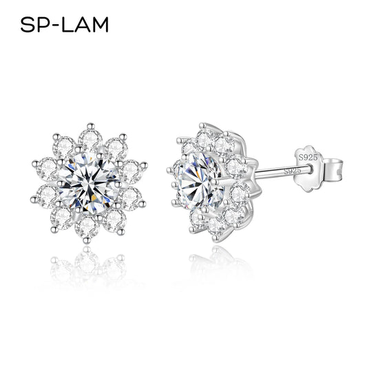Fashion VVS D Color Moissanite Certified Original Stud Earrings Shinning Tiny CZ Around Cute Women Studs Girl Jewelry