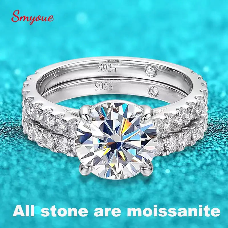 18k Plated 0.6-4.2CT All Moissanite Rings for Women Sparkly Luxury Wedding Diamond Band 925 Sterling Silver Jewelry GRA