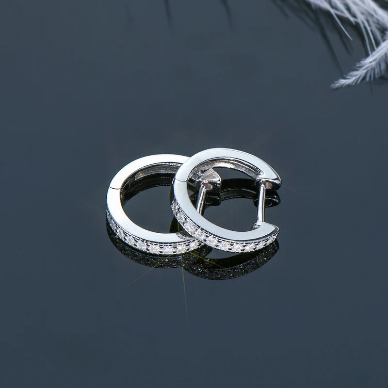 Silver 925 Hoops Earrings D Color 1.3mm Round Moissanite Small Earring Huggie 2023 Trend Jewelry for Women Gift