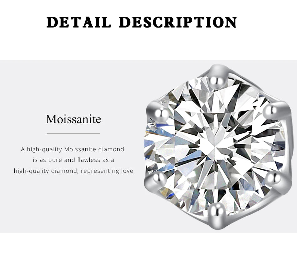 Classic Design Simple Round Moissanite Earrings Studs Six Claw Trendy Women And Men Ear Studs 0.5ct 1ct 2ct Choose Gifts