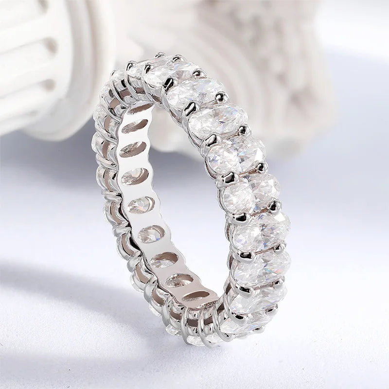2.5/6.6cttw Oval Cut All Moissanite Ring for Women Sparkling Diamond Wedding Full Eternity Bands S925 Sterling Silver GRA