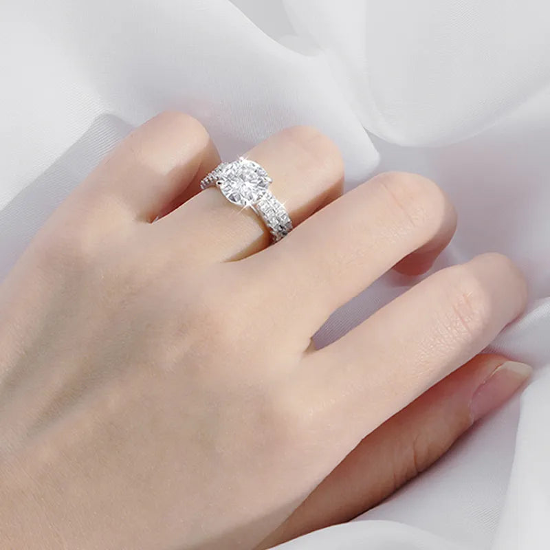 18k Plated 0.6-4.2CT All Moissanite Rings for Women Sparkly Luxury Wedding Diamond Band 925 Sterling Silver Jewelry GRA