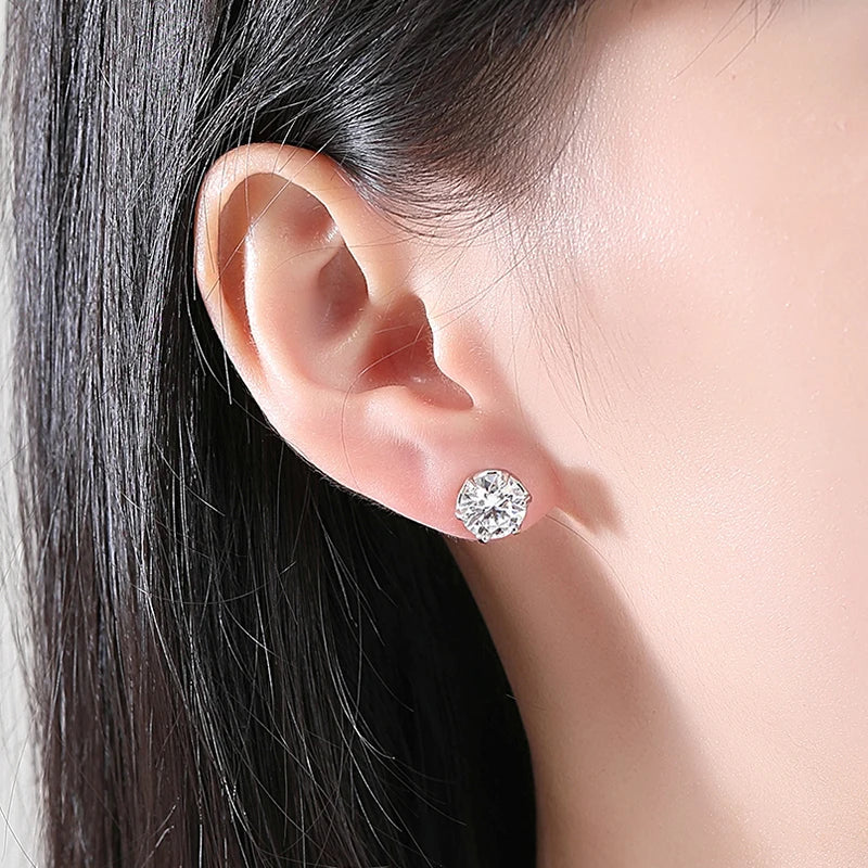Classic Design Simple Round Moissanite Earrings Studs Six Claw Trendy Women And Men Ear Studs 0.5ct 1ct 2ct Choose Gifts