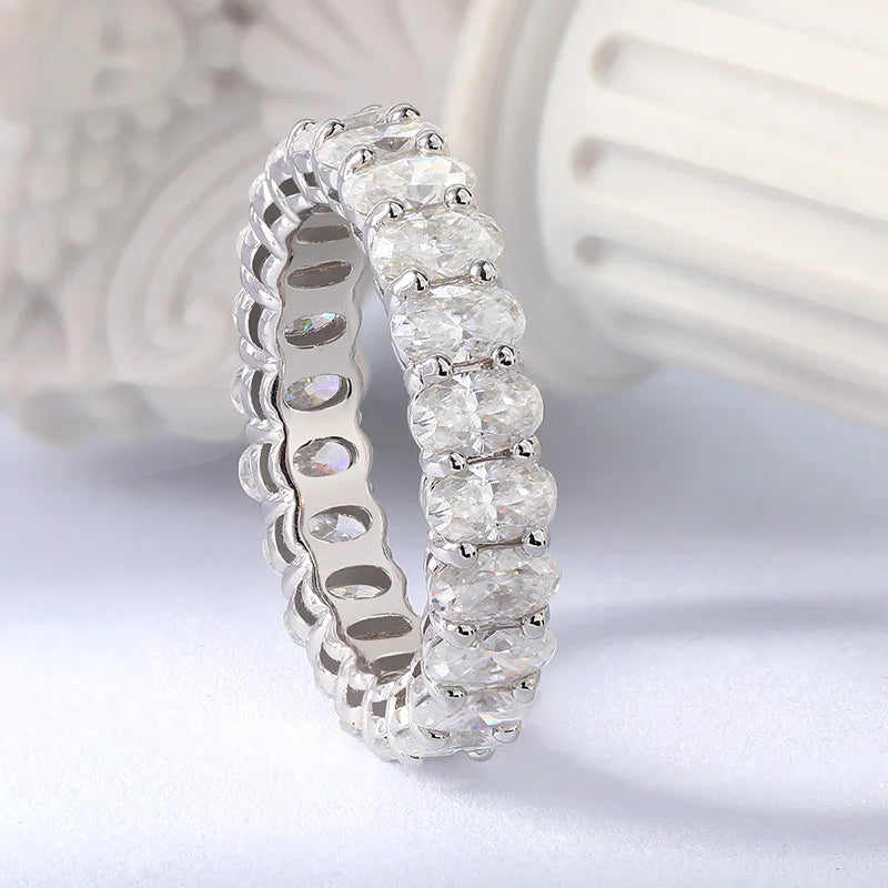 2.5/6.6cttw Oval Cut All Moissanite Ring for Women Sparkling Diamond Wedding Full Eternity Bands S925 Sterling Silver GRA