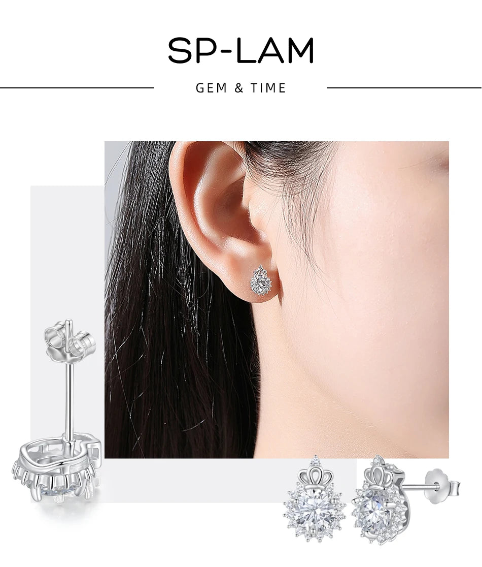 Crown shaped Moissanite diamond Earring Flower Wedding Sterling Stud 925 Fashion  Ladies Woman stud earring