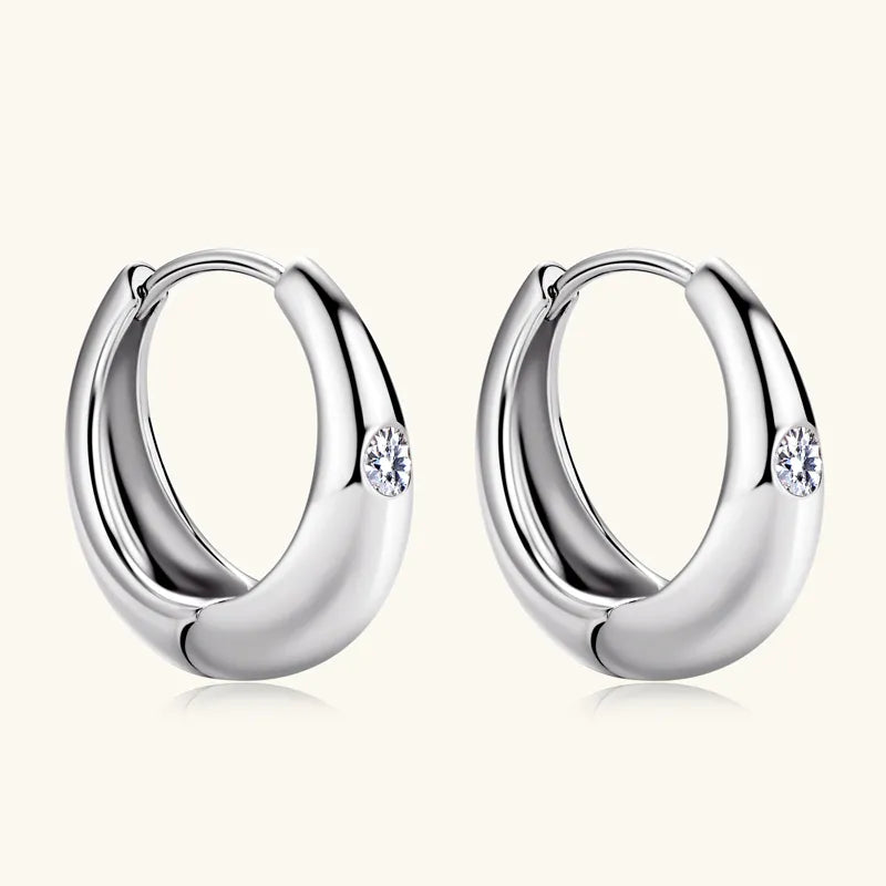 2.5mm Moissanite Hoop Earrings - Small Chunky Huggie Hoops for Women - Real Silver 925 Post - Birthday Jewelry